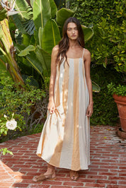 Orange & White Striped Cami Pintuck Midi Dress