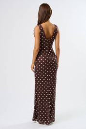Brown Mesh Polka Dot Maxi Dress