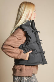 Black Front Bow Puffer Vest