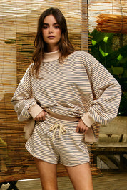 Cream Striped MockNeck Sweatshirt