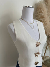 White Sweater Vest with Jewel Buttons