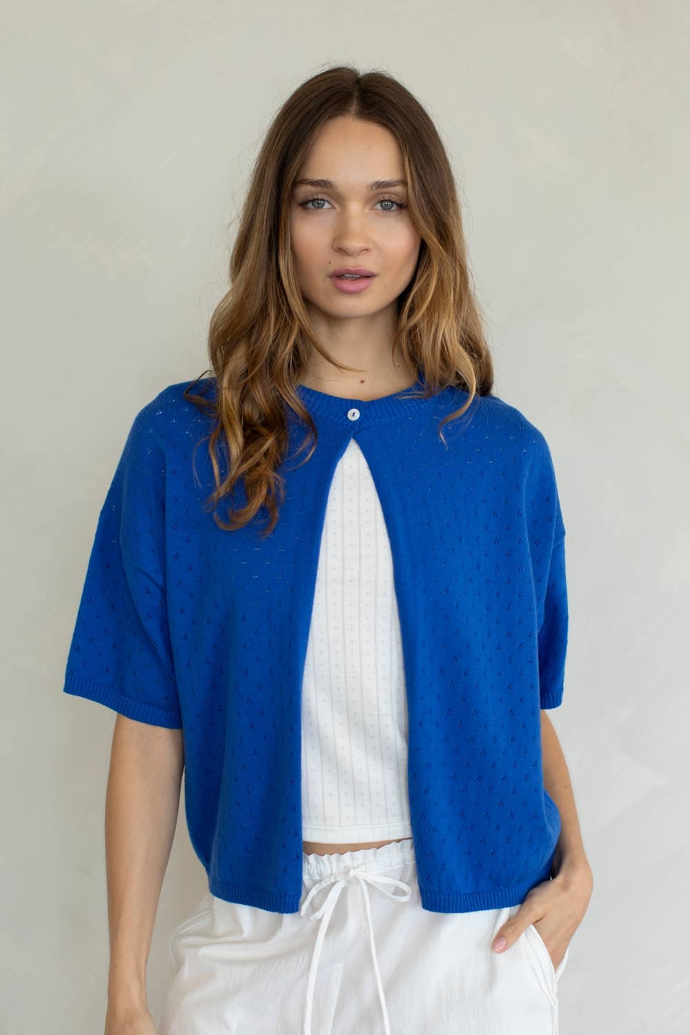 Blue Short Sleeve Cardigan