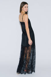 Black Satin Lace Maxi Dress