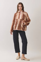 Brown Deer Print Faux Fur Half-Zip Jacket in Need