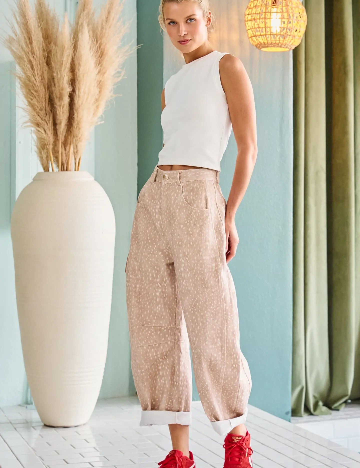 Brown Deer Print Ballon Pants at Ninety Nine Boutique