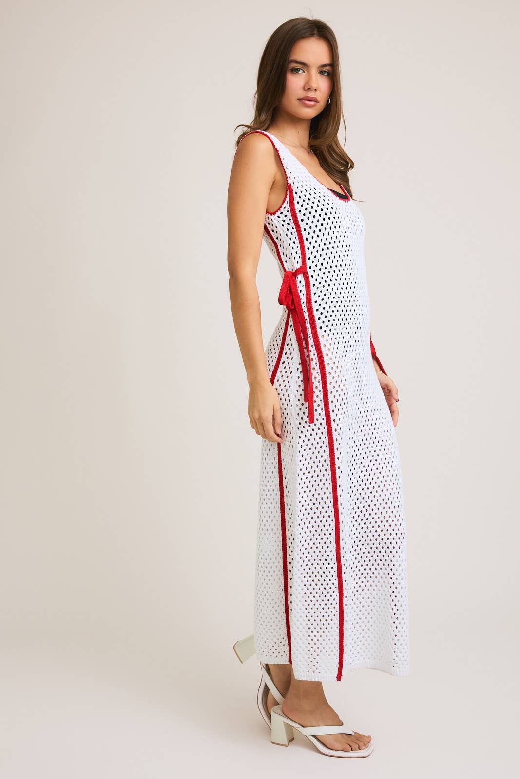 White & Red Bow Ribbon Knit Dress