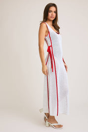 White & Red Bow Ribbon Knit Dress