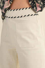 Ecru High Waist Wide Leg Pants