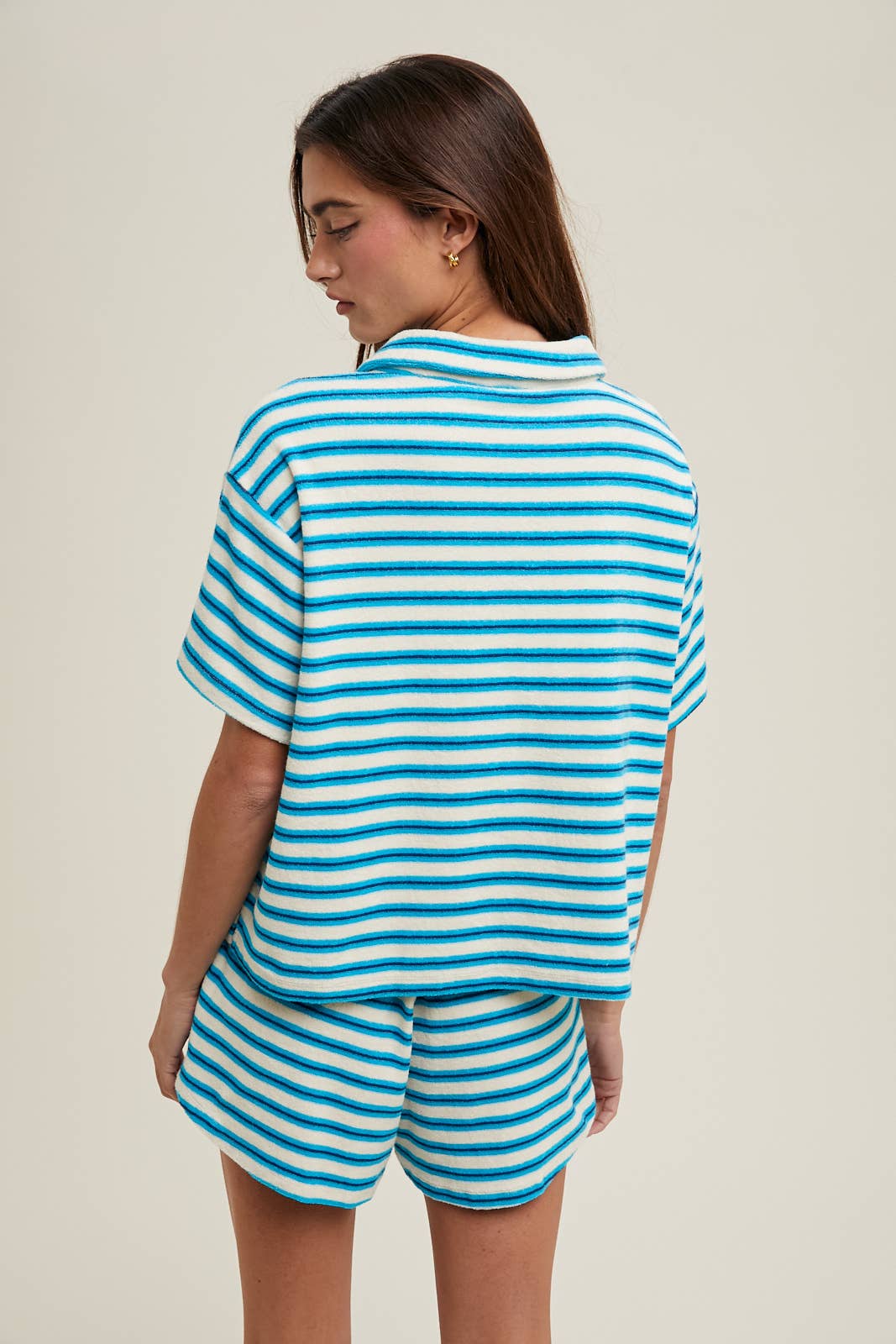Striped Terry Knit Top & Shorts Set