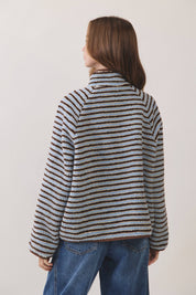 Blue Striped Sherpa Half-Zip Jacket showing half zip