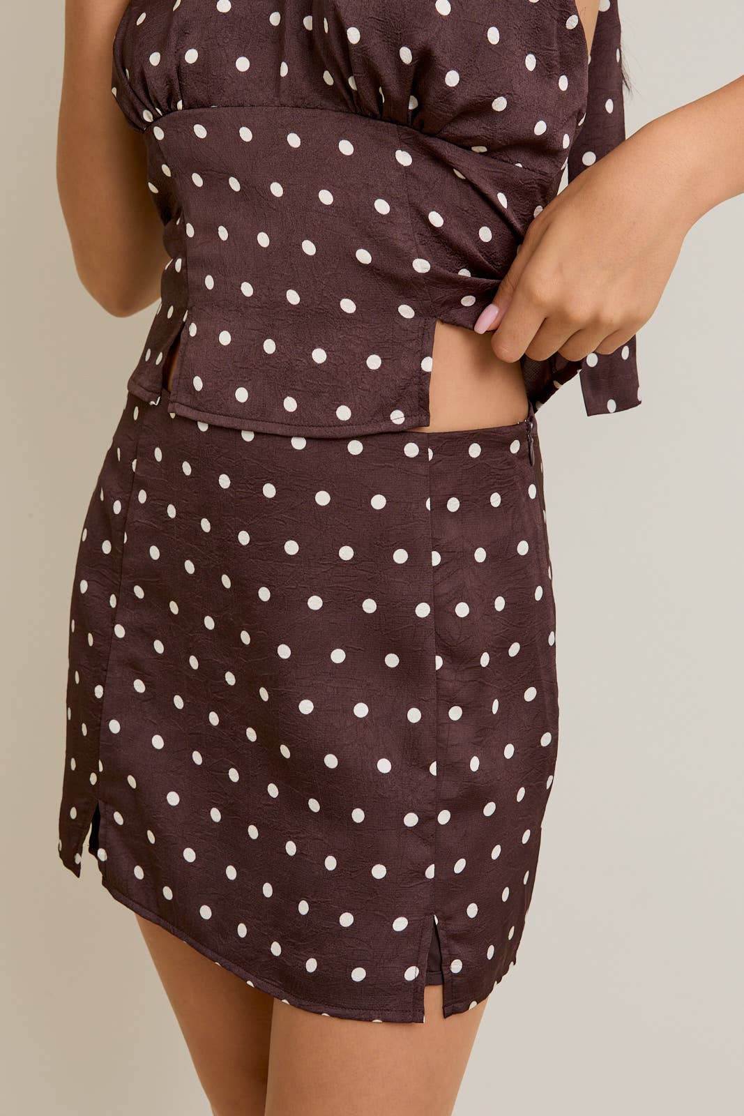 Halter Neckline Polka Dot Top & Low Rise Skirt