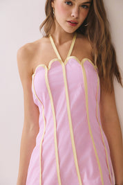 Contrast Piping Halter Neck Mini Dress