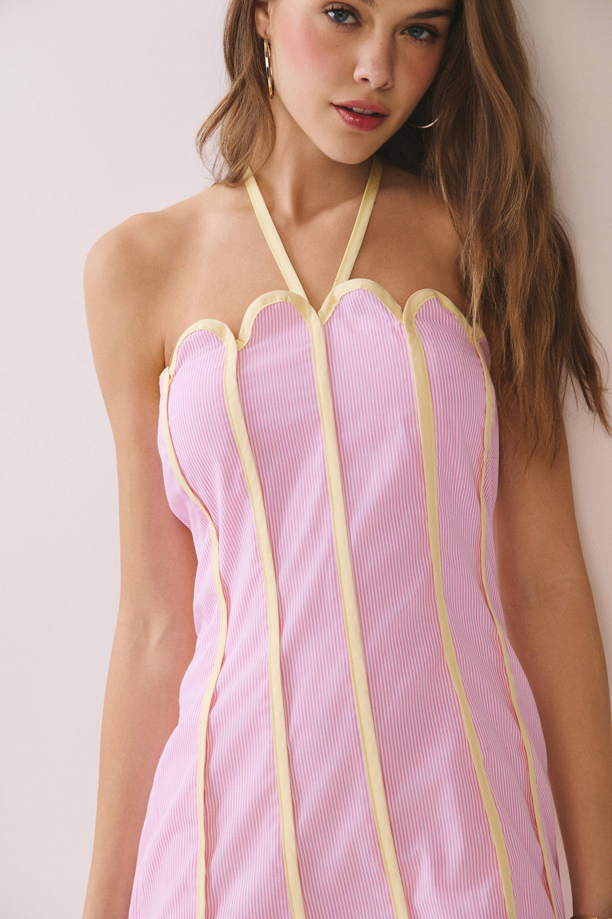 Contrast Piping Halter Neck Mini Dress