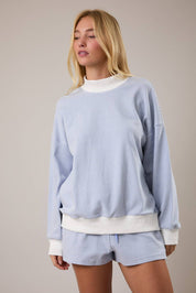 Light Blue Striped Mock Neck