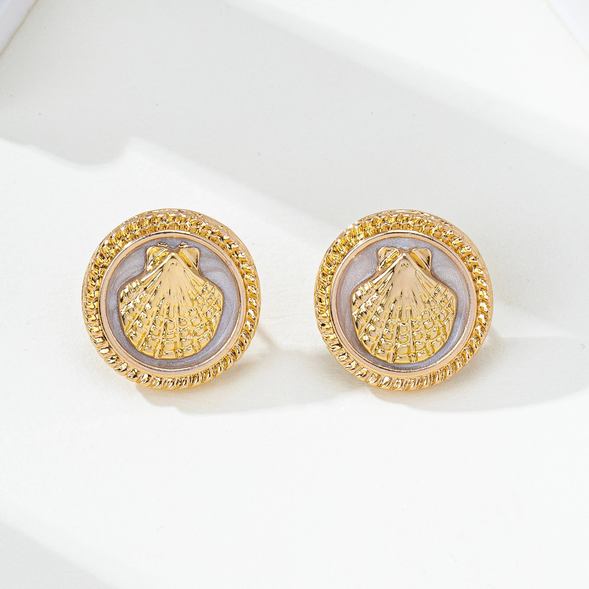 Shell Enamel Button Earrings