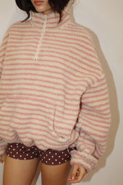 Pink Stripe Sherpa Pullover showing oversides