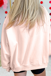 Pink Embroidered Hearts Graphic Mock Neck