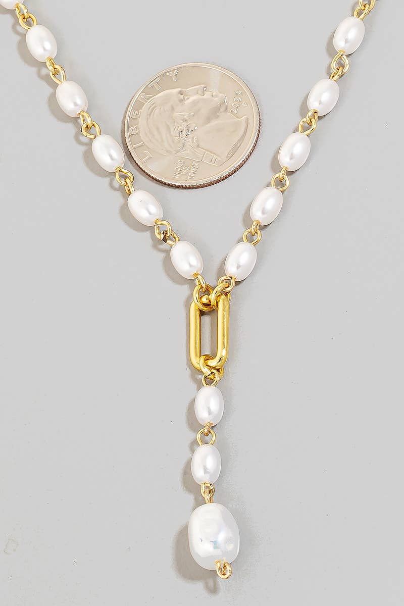 Pearl Beads Y Chain Necklace