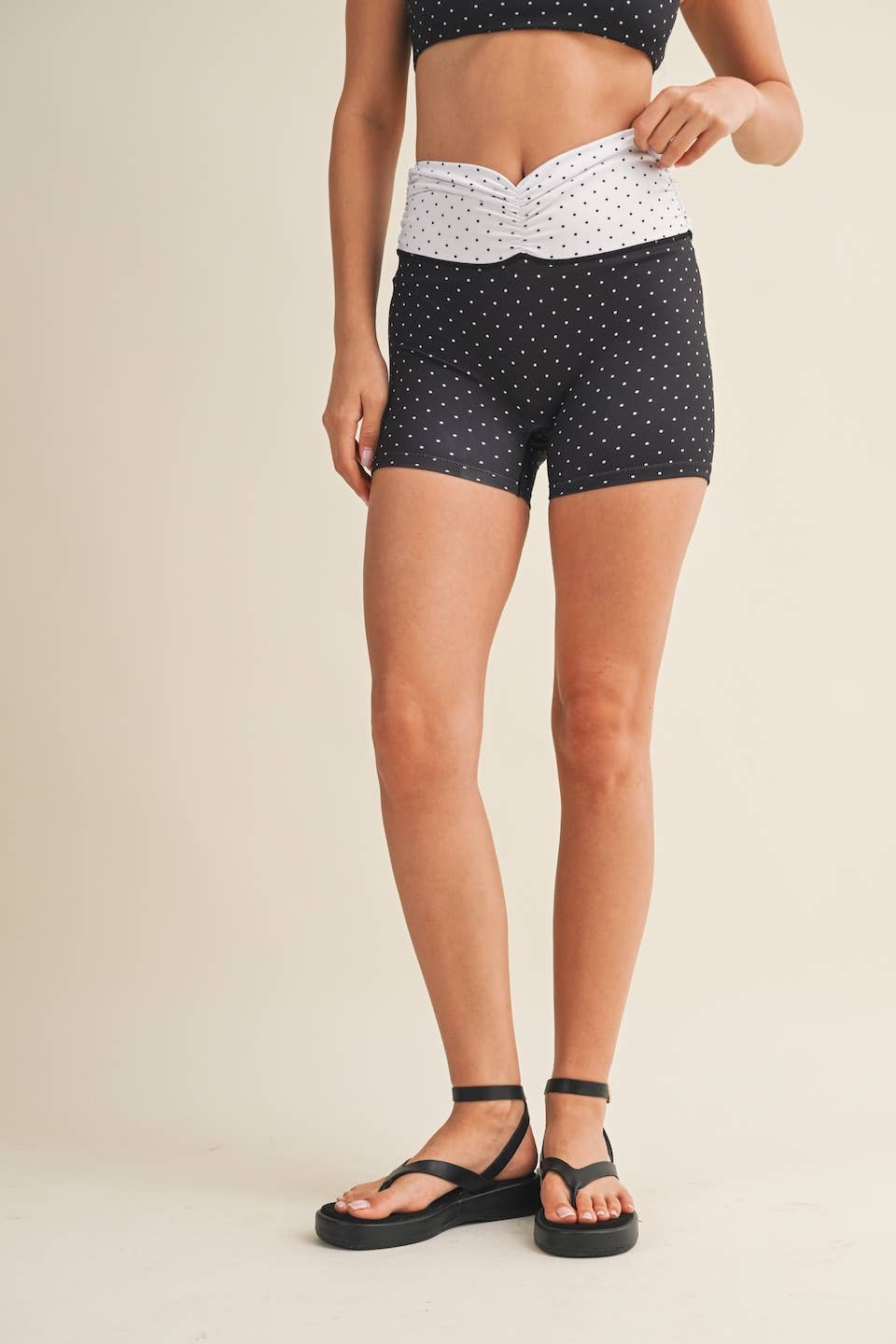 Polka Dot Print Ruched Biker Shorts