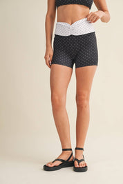 Polka Dot Print Ruched Biker Shorts