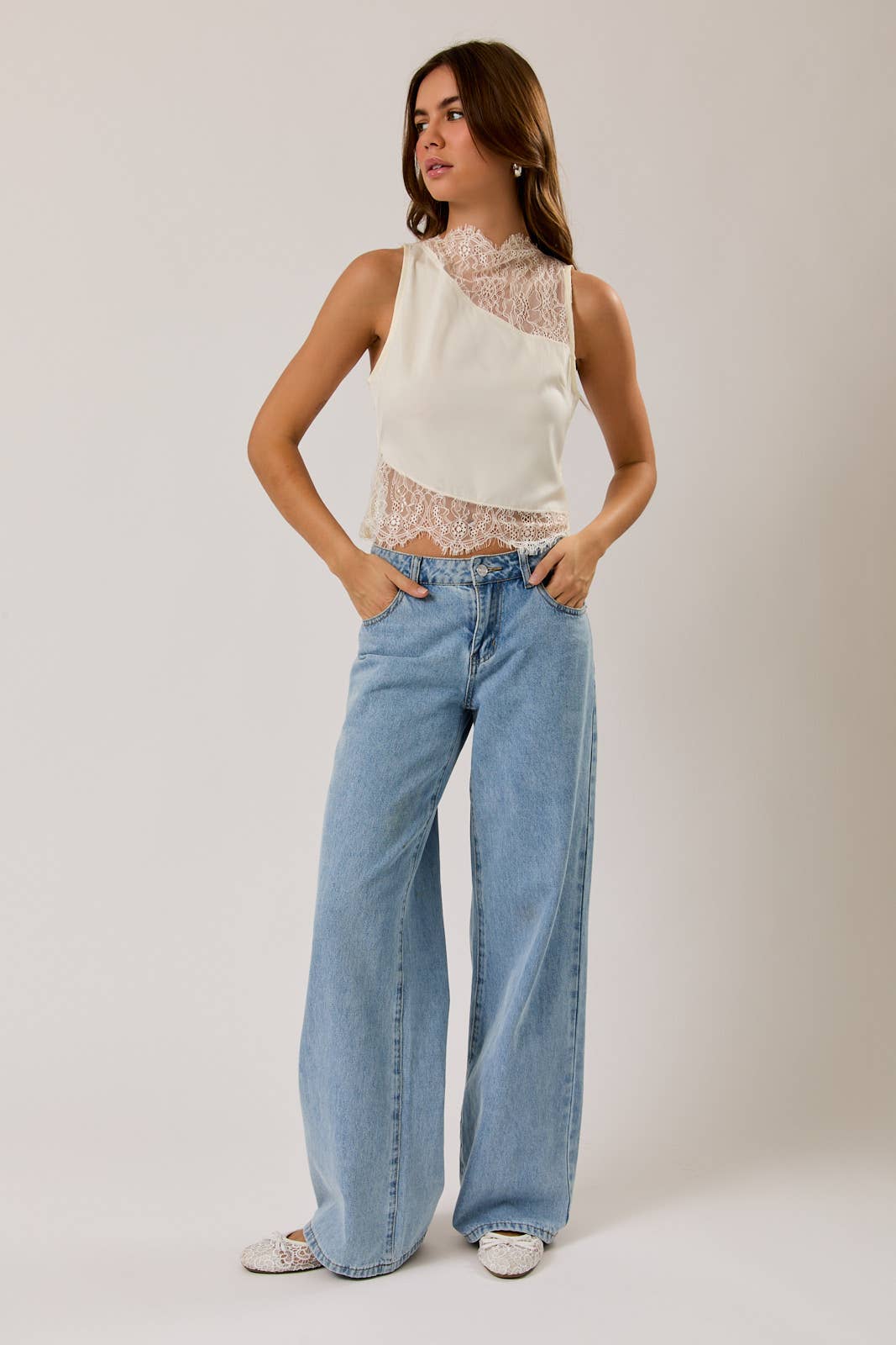 Cream Lace Sleeveless Top