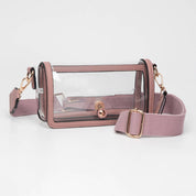 Transparent Rectangle Flap Crossbody Bag: Clear,Gold