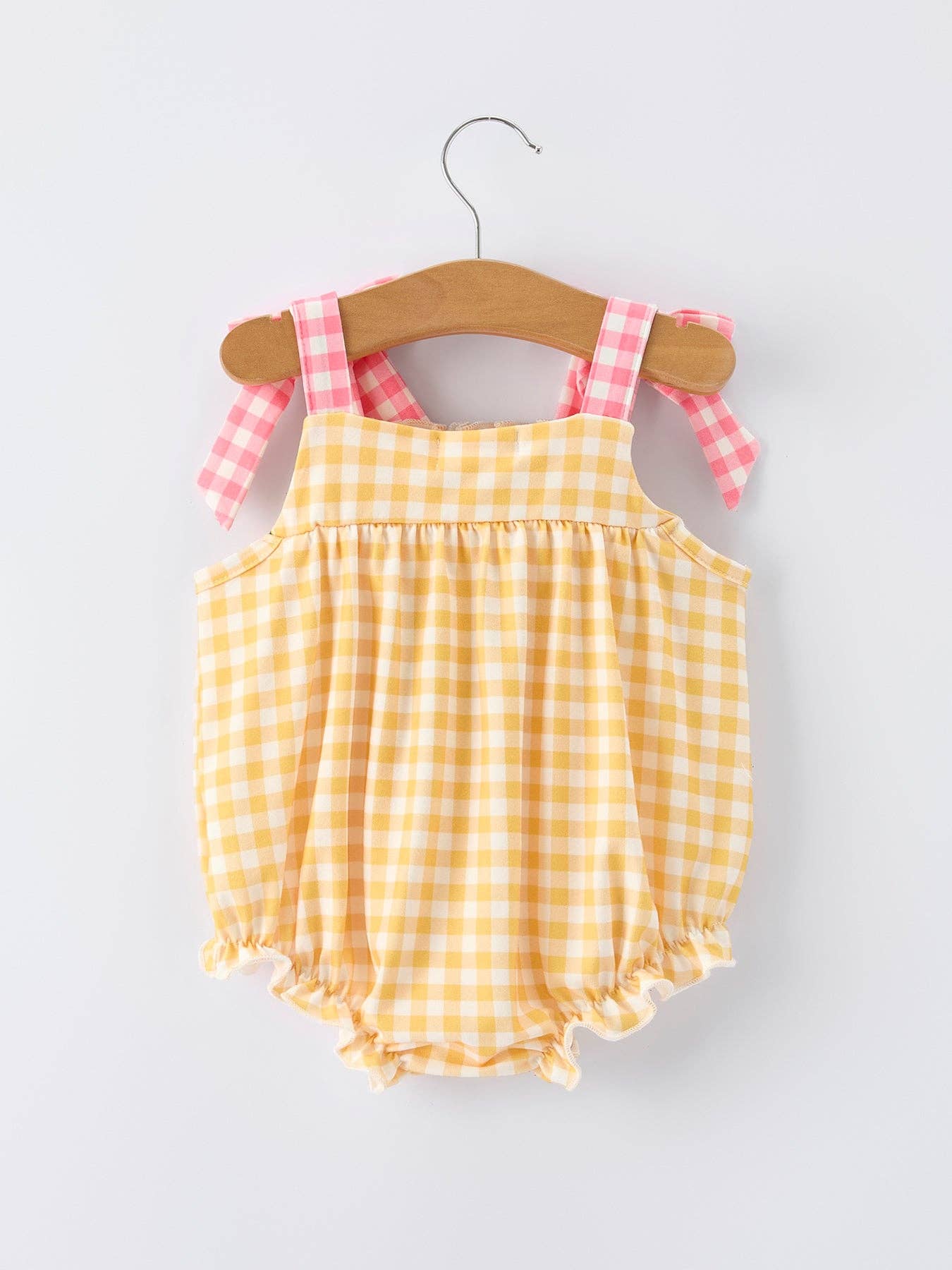 Fish Embroidery Smocking Plaid Romper