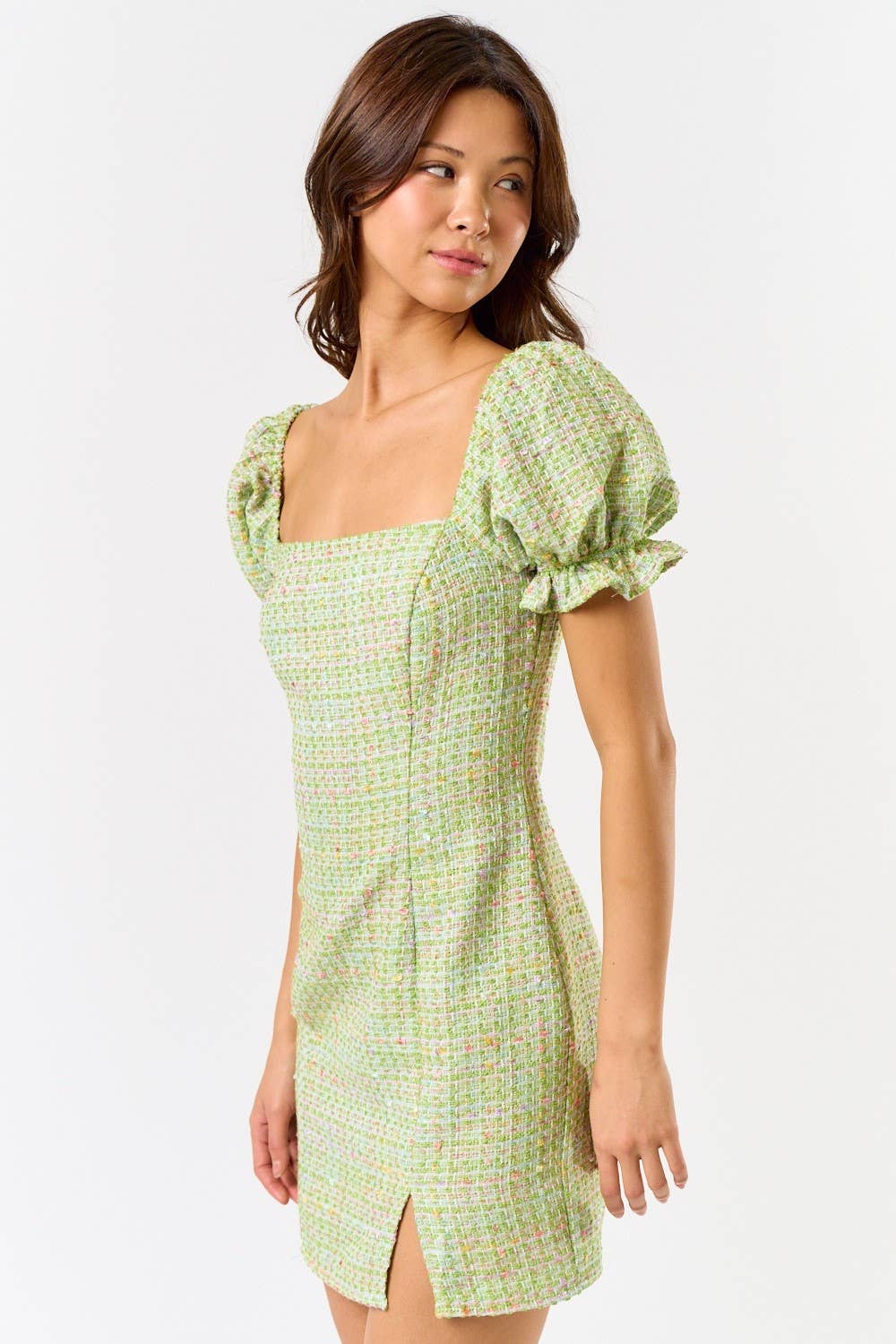 Green Square Neck Mini Dress