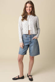 Gray Callie Polka Dot Cropped Cardigan