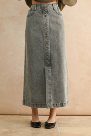 Gray Button Front Washed Skirt