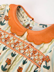 Fall Floral Stripe Baby Romper showing puff sleeves