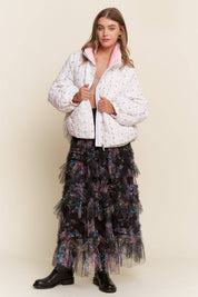 Floral Print Double Collar Jacket