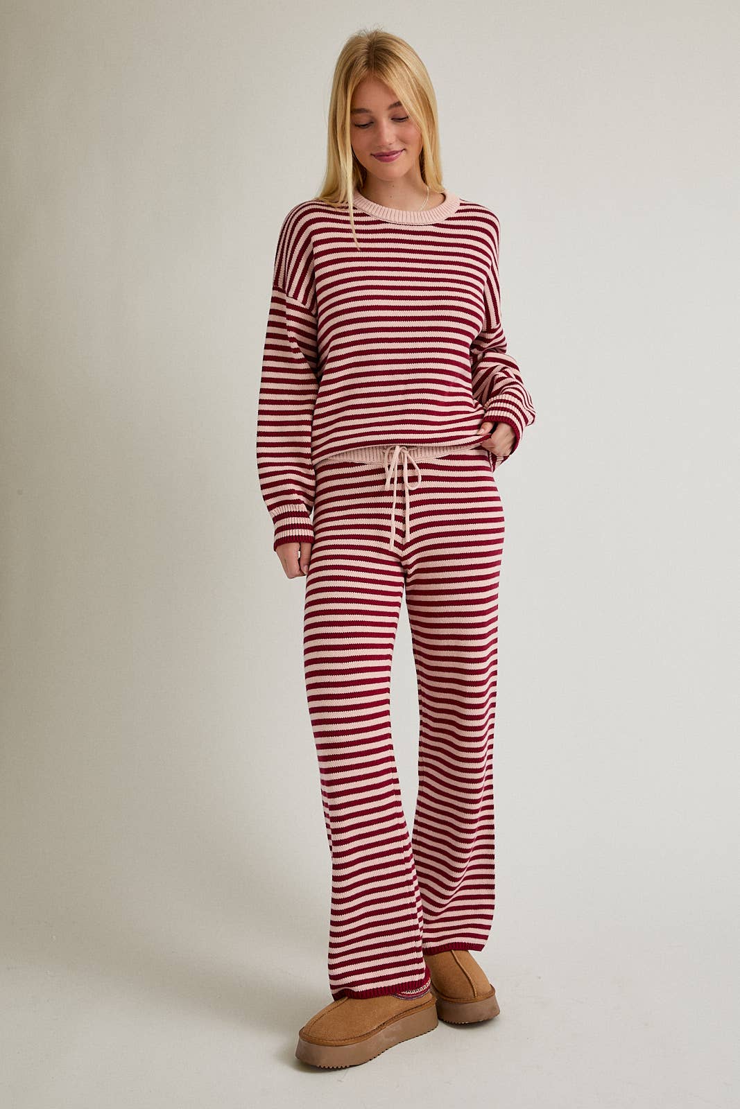 Burgundy & Pink Stripe Sweater & Pants Set