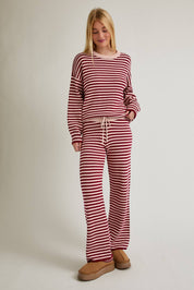 Burgundy & Pink Stripe Sweater & Pants Set