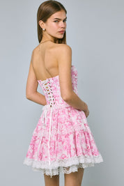 Pink Floral Corset Lace Mini Dress