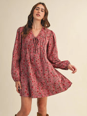 Red Floral Corduroy Mini Dress