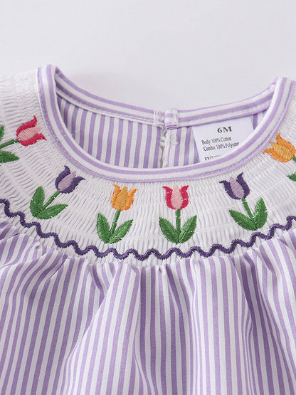 Stripe Flowers Smocked Baby Set