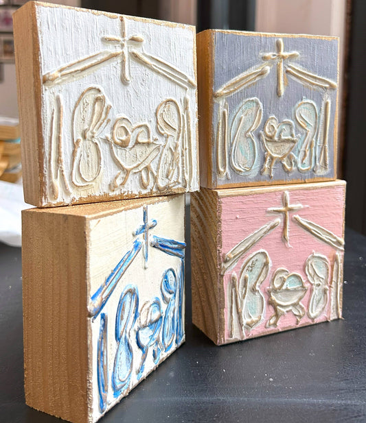 Mini Christmas Nativity | handmade painted textured block