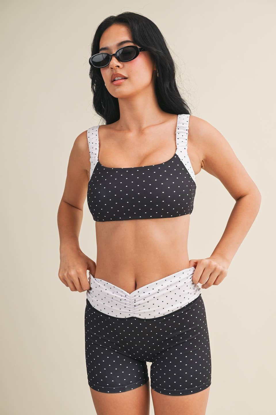 Polka Dot Scrunched Sports Bra