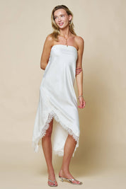 Cream Strapless Satin Midi Dress