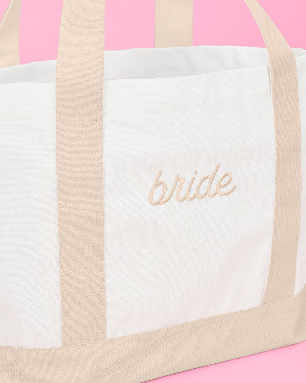 Beige Bride Embroidered Tote Bag