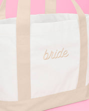 Beige Bride Embroidered Tote Bag