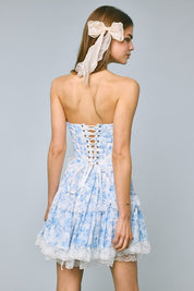 Blue Floral Corset Lace Mini Dress