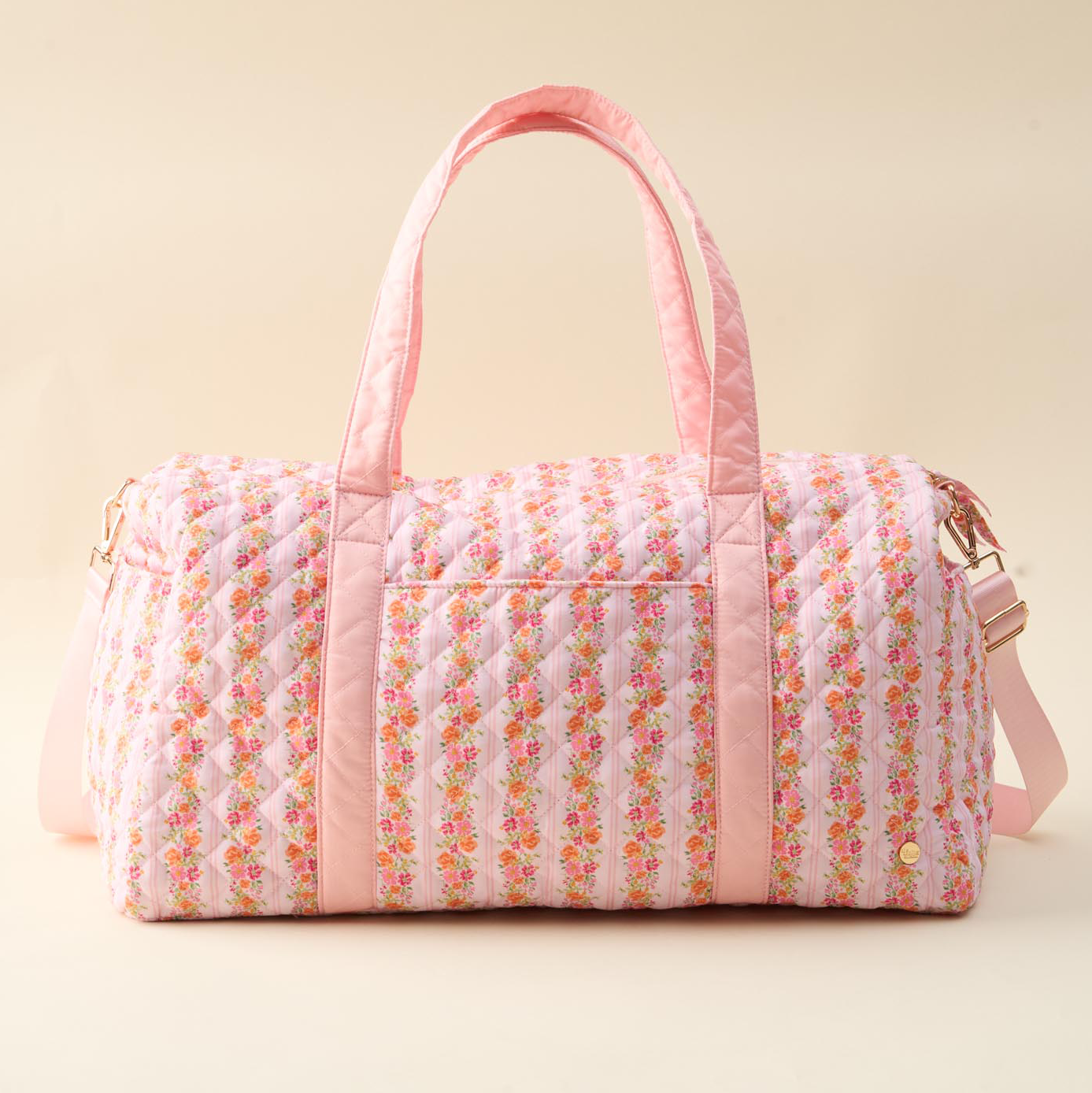 Pink Floral Quilted Duffel Bag
