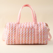 Pink Floral Quilted Duffel Bag