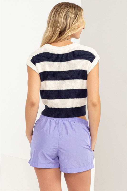 Liv Navy/Cream Striped Knit Top- RTS