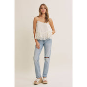 White Embroidered Floral Lace Top