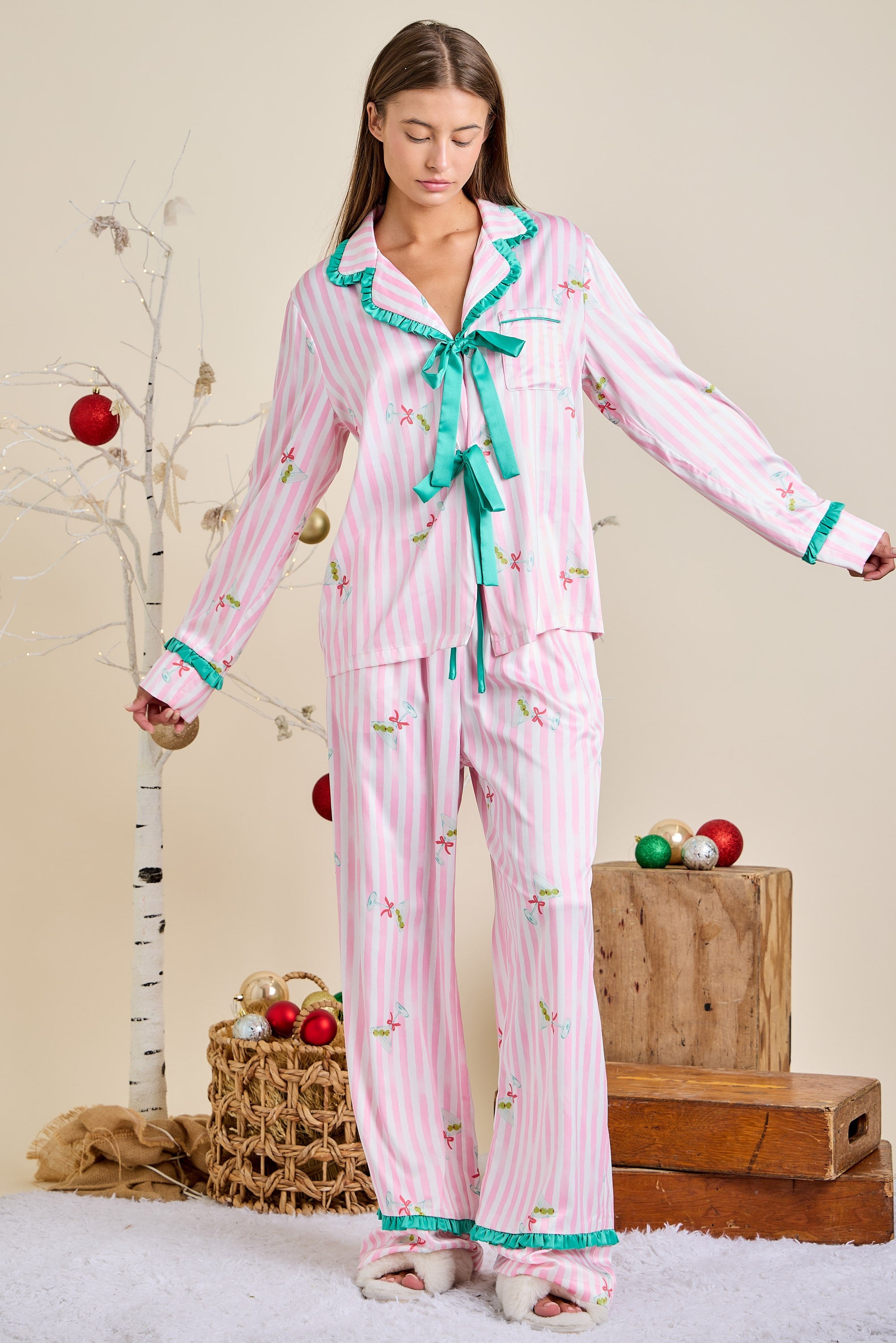 Pink Stripe Christmas Pajama Set