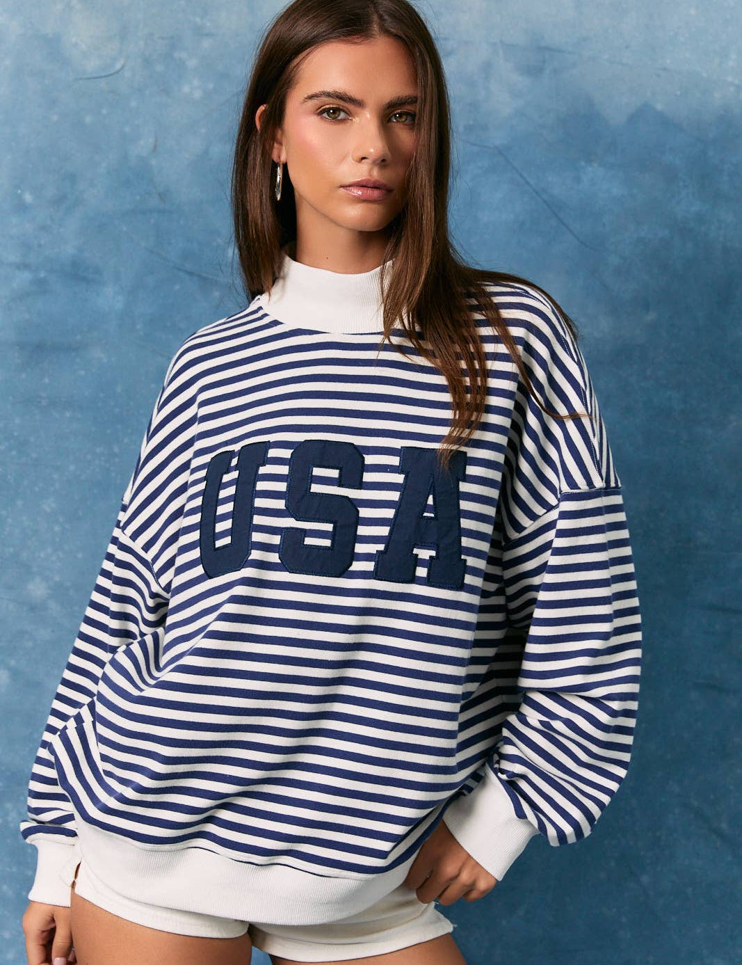 Navy Striped "USA" Mockneck & Shorts Set