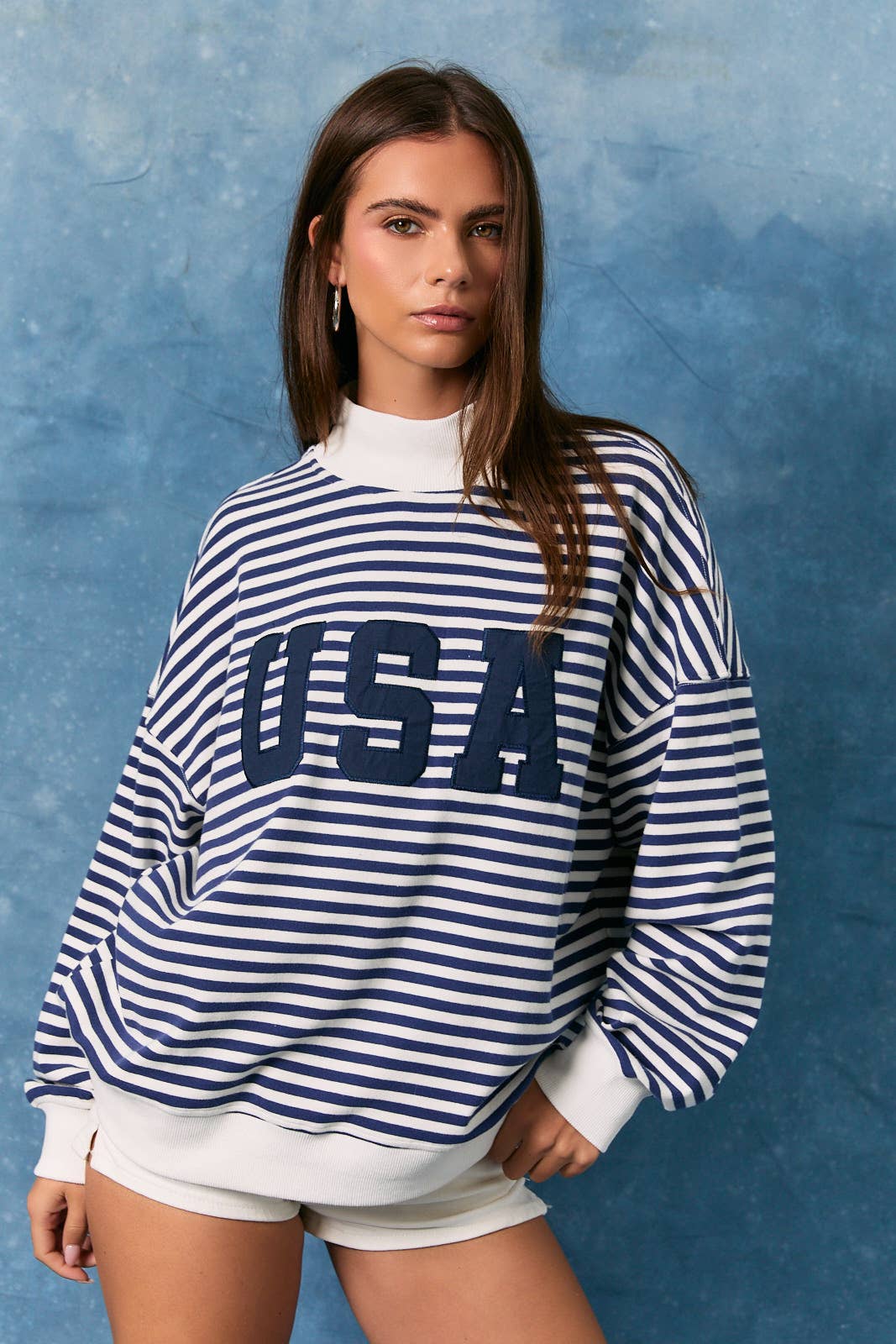 Navy Striped "USA" Mockneck & Shorts Set